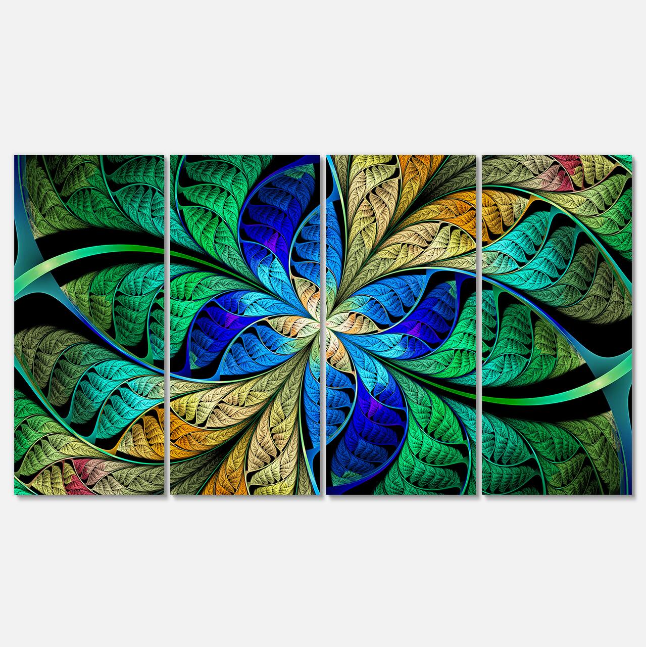 Designart - Blue Green Fractal Flower Petals - Abstract Canvas Art Print